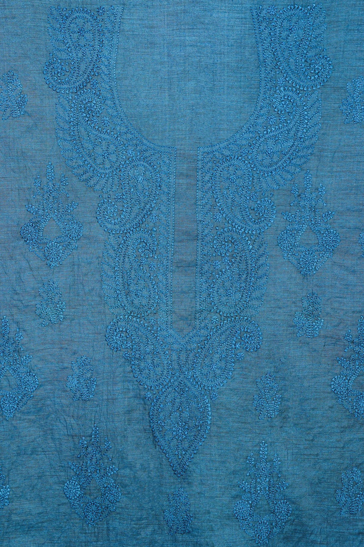 Chikankari Dress Material (Shirt+Dupatta), Cotton Viscose, Color-Peacock Blue