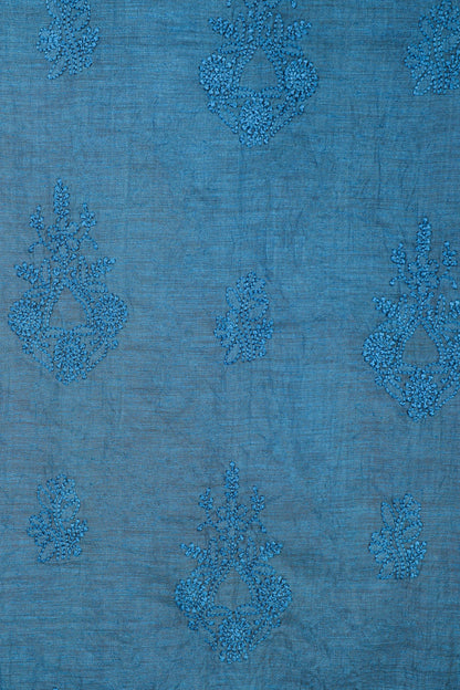 Chikankari Dress Material (Shirt+Dupatta), Cotton Viscose, Color-Peacock Blue