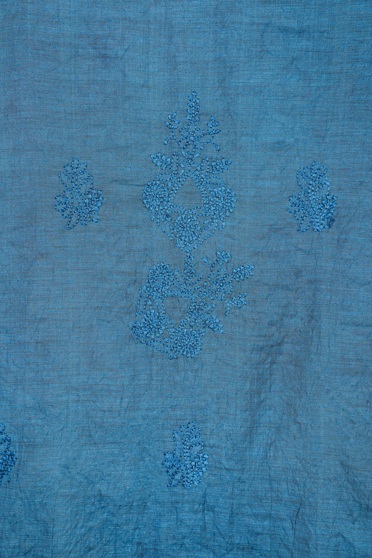 Chikankari Dress Material (Shirt+Dupatta), Cotton Viscose, Color-Peacock Blue