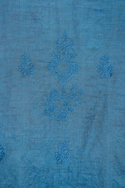 Chikankari Dress Material (Shirt+Dupatta), Cotton Viscose, Color-Peacock Blue