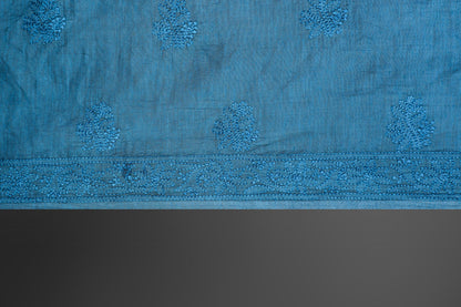 Chikankari Dress Material (Shirt+Dupatta), Cotton Viscose, Color-Peacock Blue