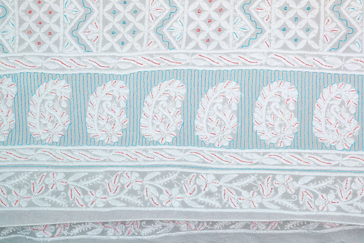 Chikankari Dress Material (Shirt+Bottom) with cut-dana work, Fine Georgette, Acru