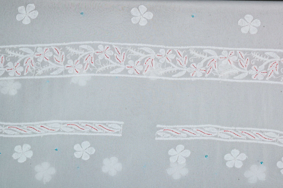 Chikankari Dress Material (Shirt+Bottom) with cut-dana work, Fine Georgette, Acru