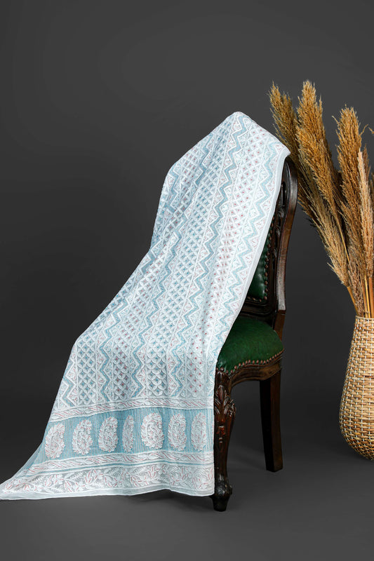 Chikankari Dress Material (Shirt+Bottom) with cut-dana work, Fine Georgette, Acru