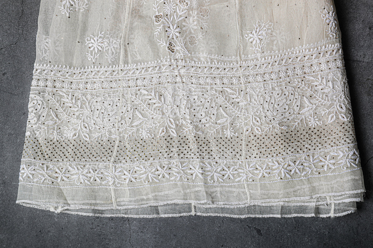 Anarkali style, 2 Piece Dress Material (Shirt+Dupatta) with heavy Mukaish work , Silk Georgette, Color-Acru