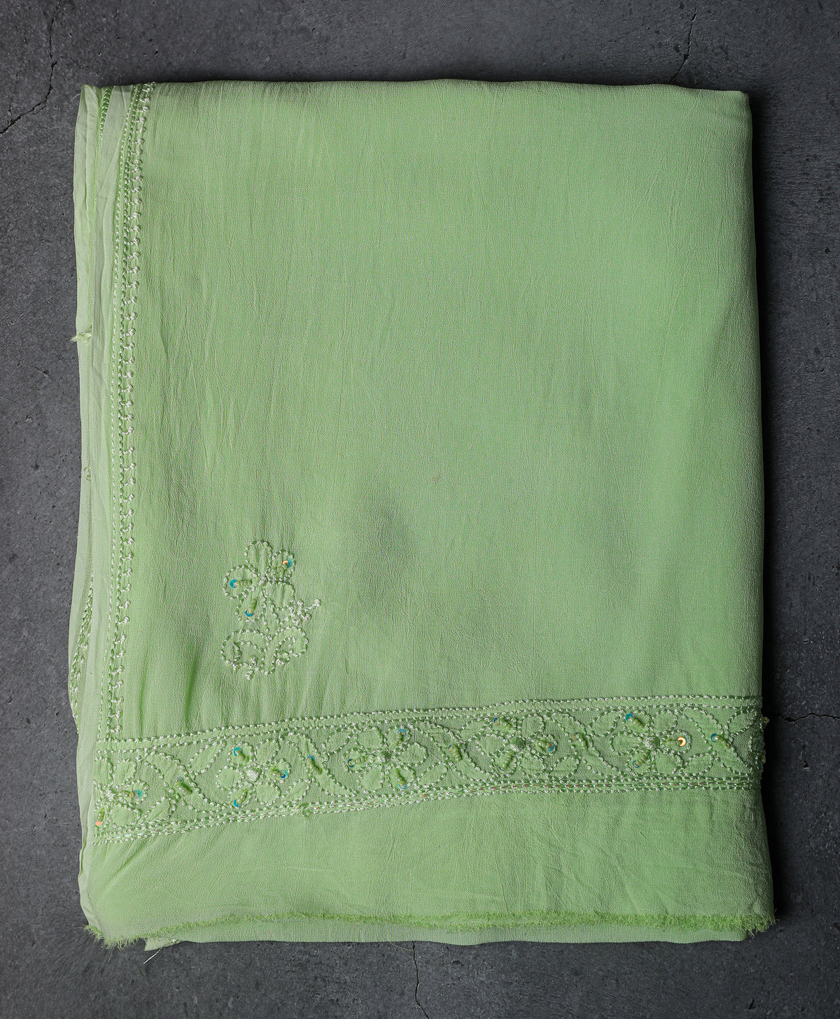Anarkali style Chikankari Dress Material(Shirt+Dupatta)with heavy beads and sequins work, Fine Georgette, Pista Green
