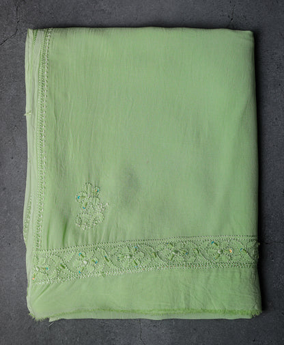 Anarkali style Chikankari Dress Material(Shirt+Dupatta)with heavy beads and sequins work, Fine Georgette, Pista Green