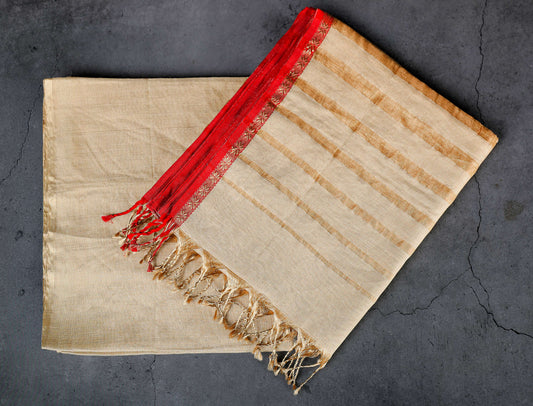2 Piece Dress material(Shirt+dupatta), color-golden solid, dupatta with thin red zari border