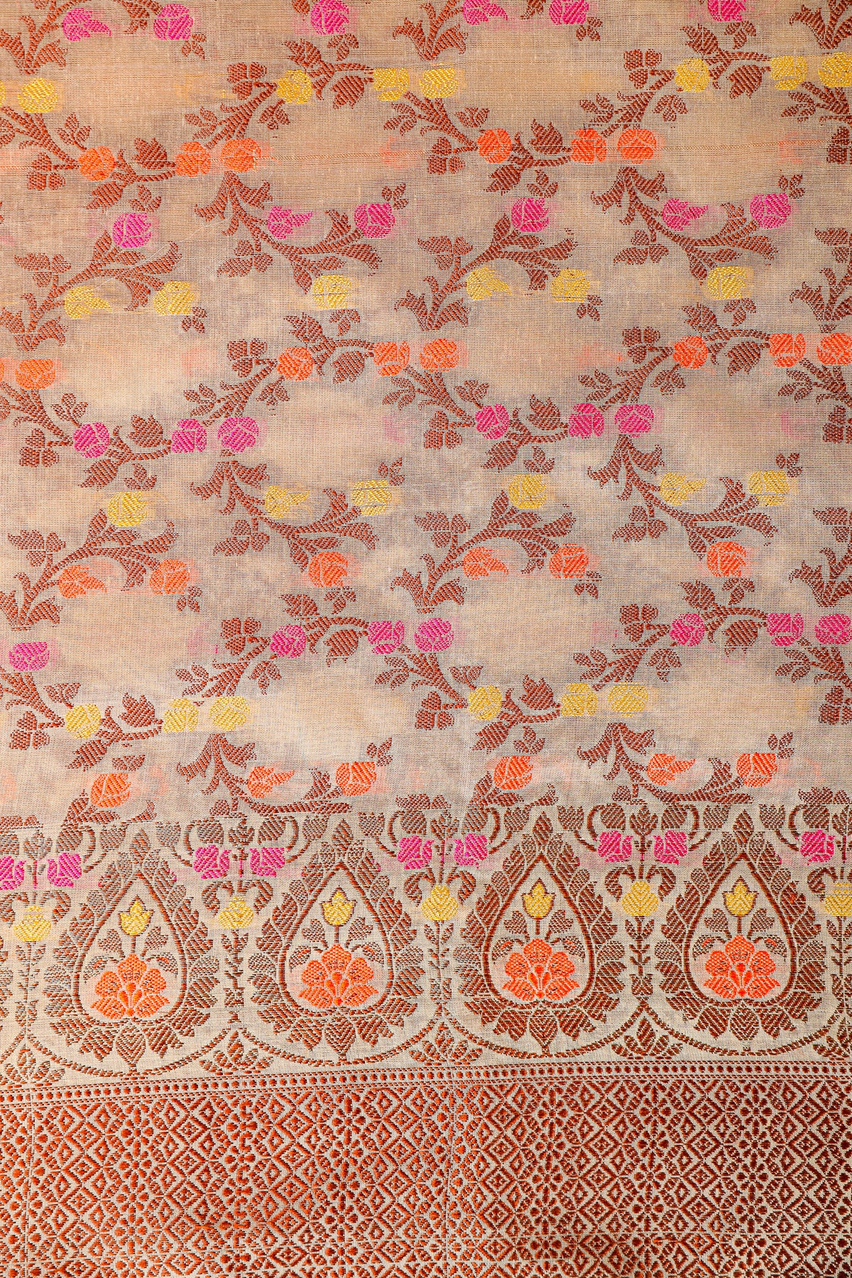 Banaras Brocade Dress Material, Rayon, Color-Beige all over work