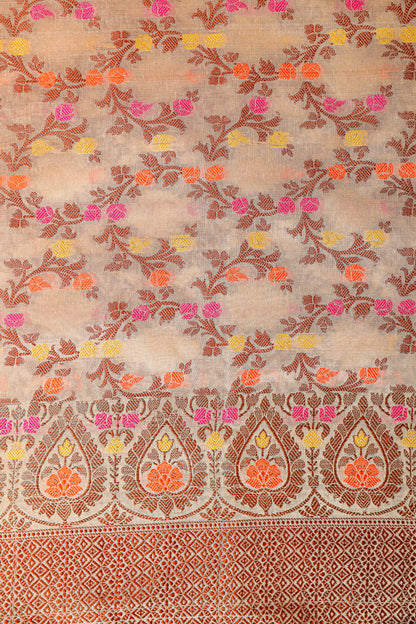 Banaras Brocade Dress Material, Rayon, Color-Beige all over work