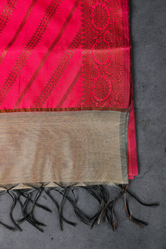 Banaras Brocade Dress Material, Rayon+Silk, Color-Beige/Magenta