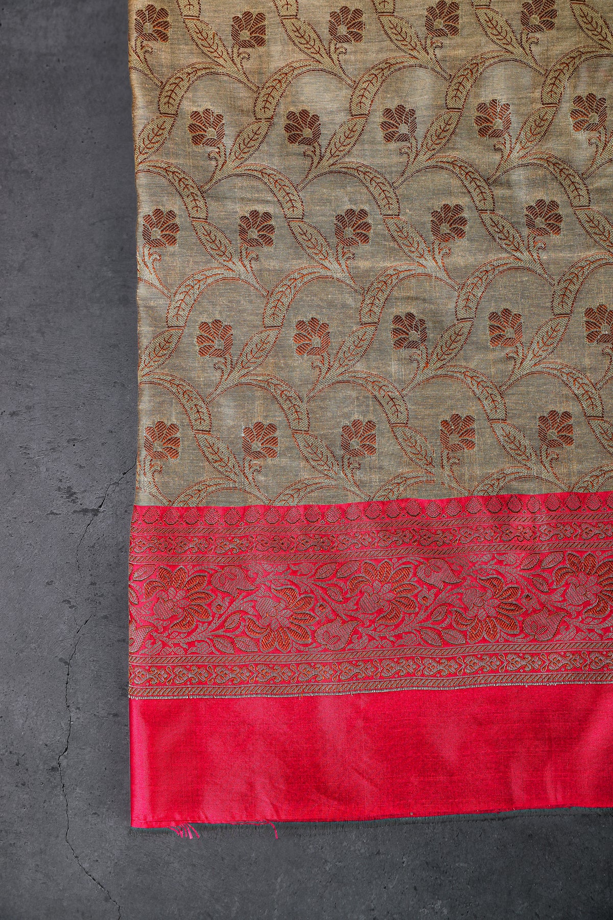 Banaras Brocade Dress Material, Rayon+Silk, Color-Pink w/Golden Beige
