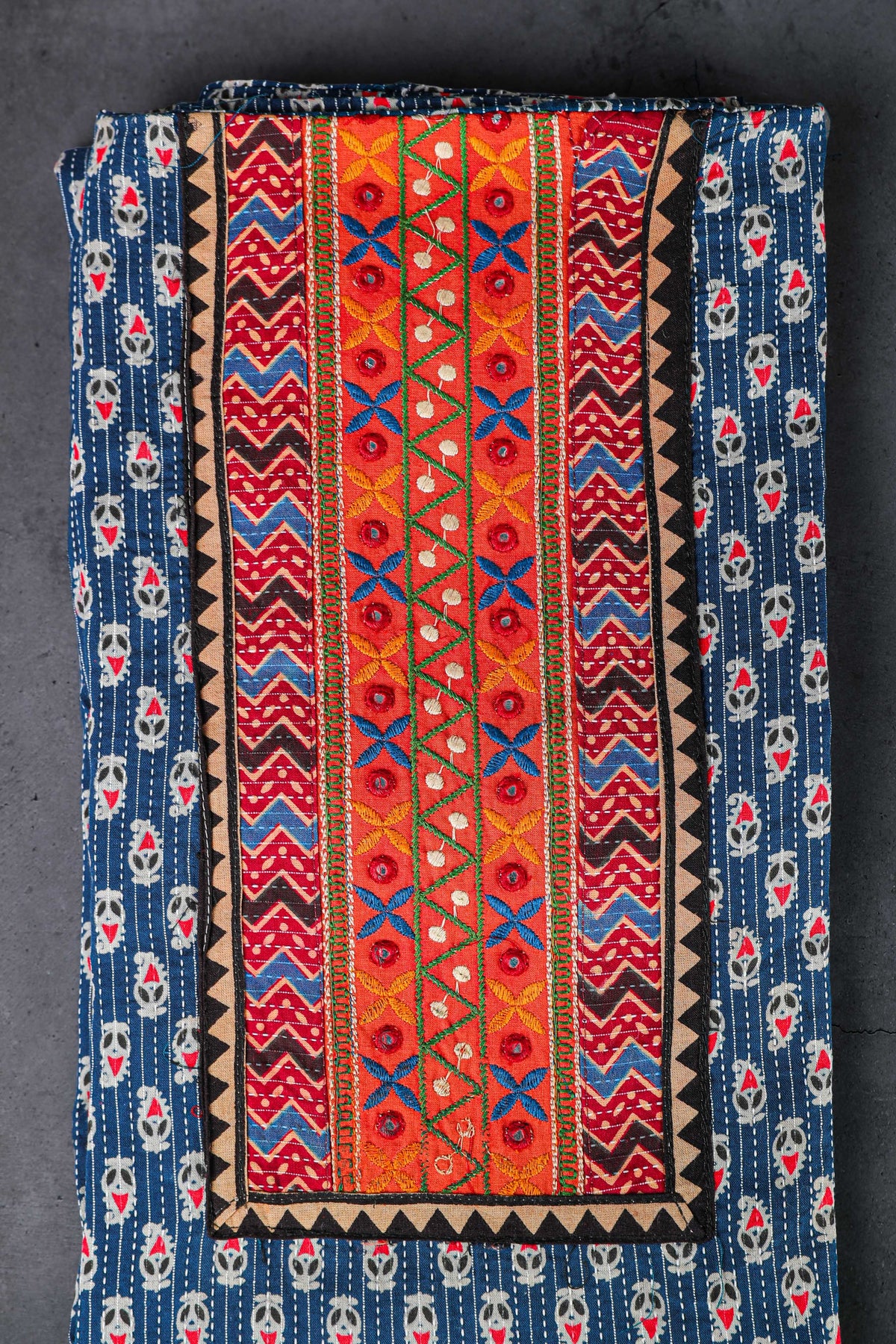 Ajrakh Dress Material, 100% Cotton, Color-Blue/Pink