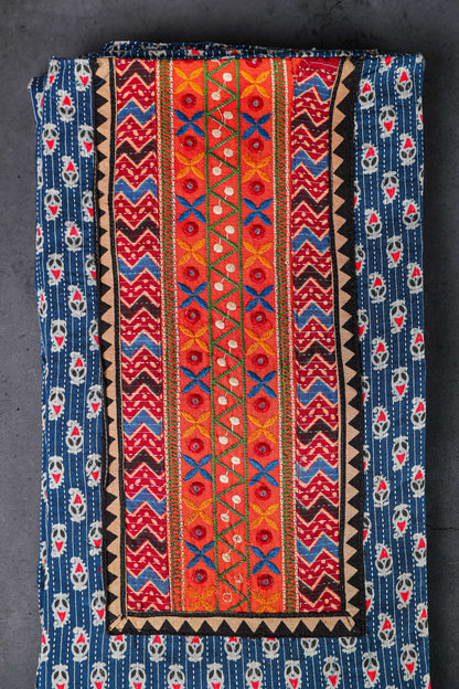 Ajrakh Dress Material, 100% Cotton, Color-Blue/Pink