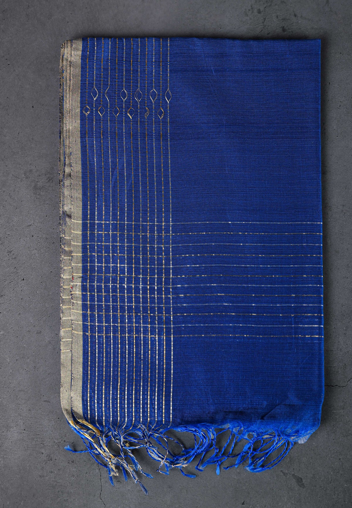 Cotton silk dupatta with big meenakari boota in golden zari, color-Dark blue