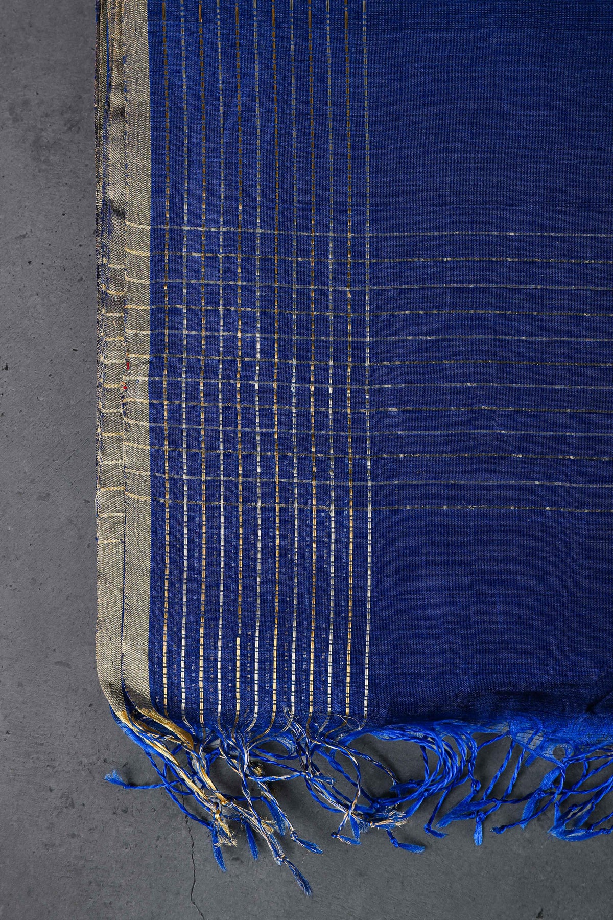 Cotton silk dupatta with big meenakari boota in golden zari, color-Dark blue