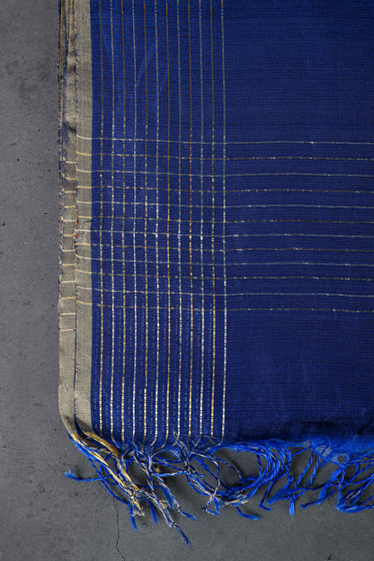 Cotton silk dupatta with big meenakari boota in golden zari, color-Dark blue