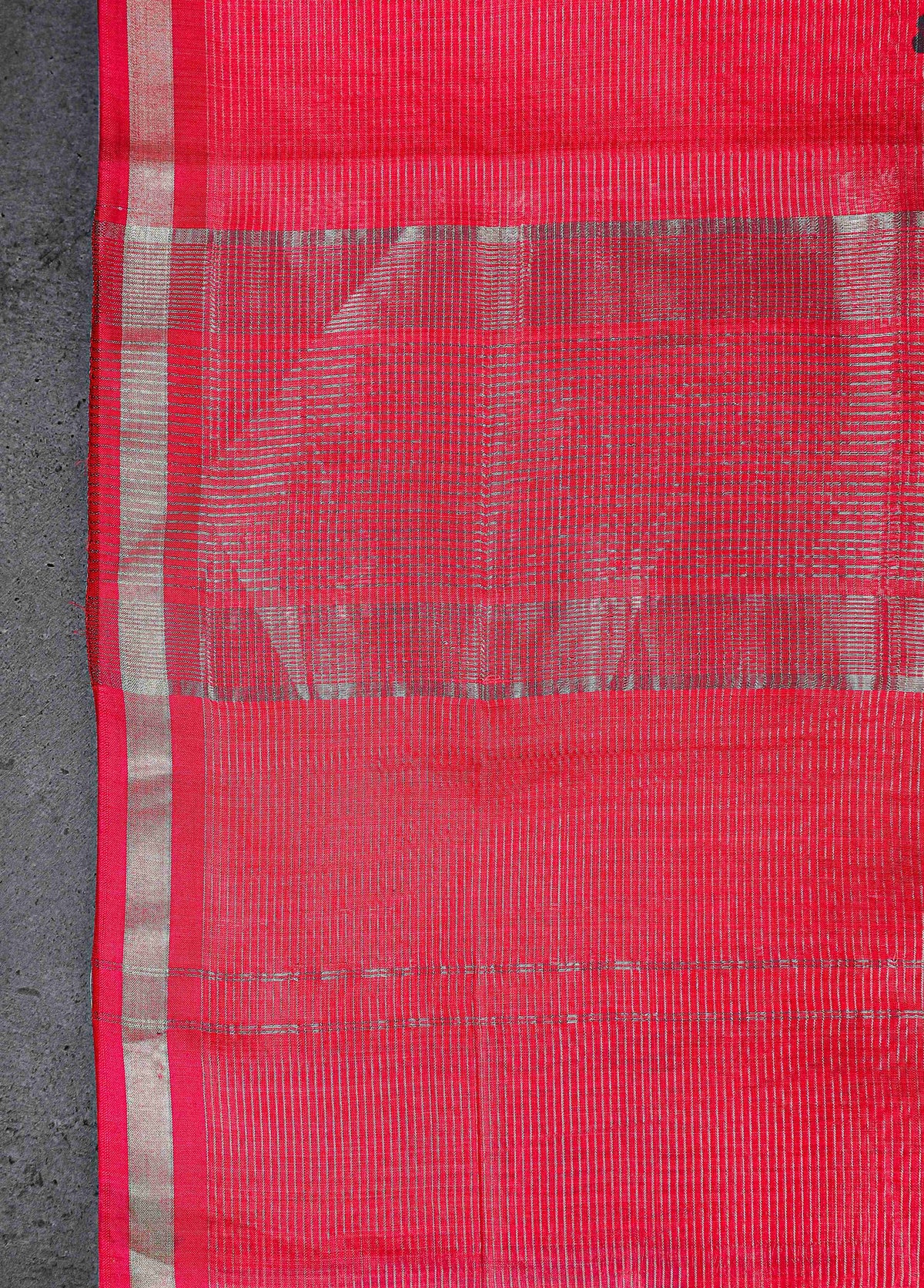 Cotton silk, block print dupatta with silver zari border, color-Dark Pink