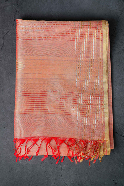 Cotton silk dupatta with big meenakari boota golden, color-Reddish Beige