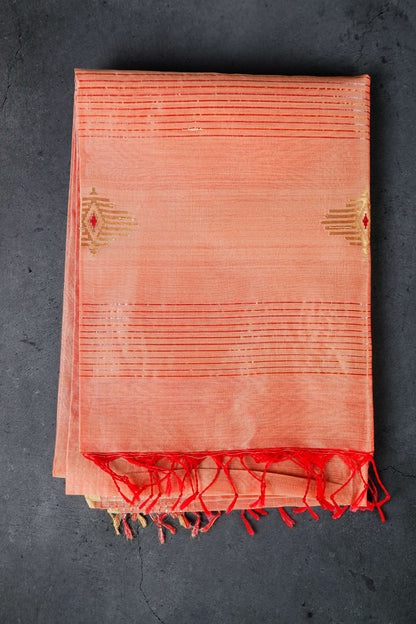 Cotton silk dupatta with big meenakari boota golden, color-Reddish Beige