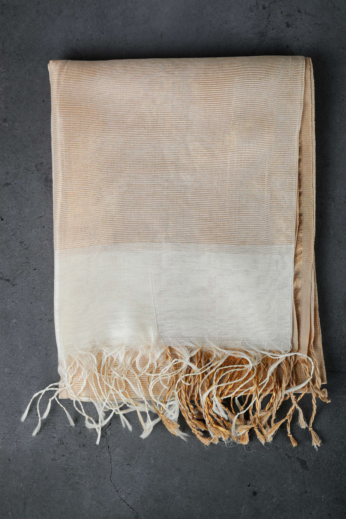 Cotton silk dupatta with big golden zari border, color-beige