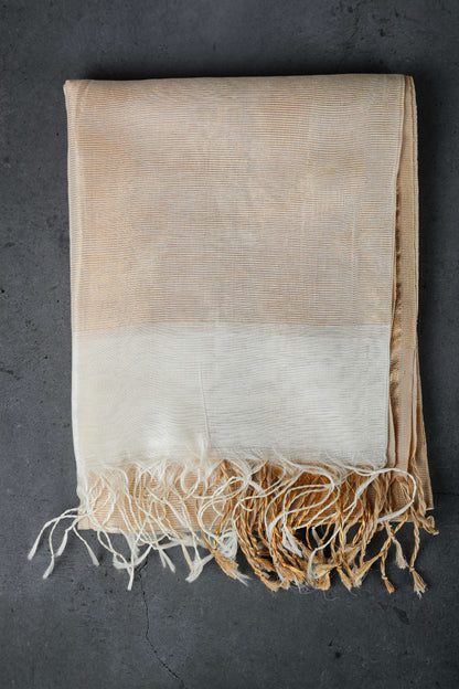 Cotton silk dupatta with big golden zari border, color-beige