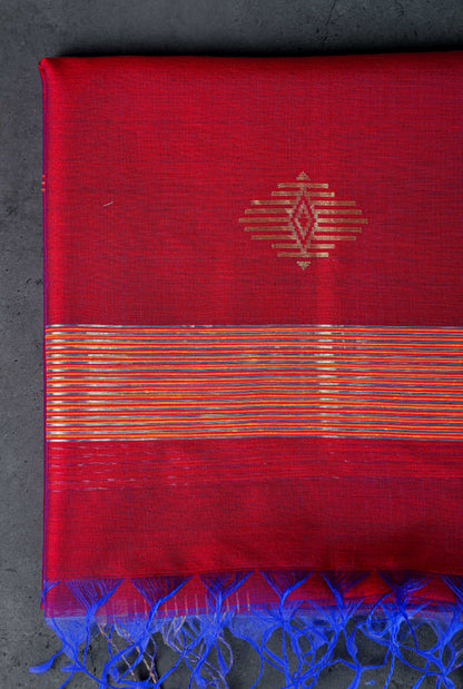 Cotton silk dupatta with big meenakari boota golden, color-Maroon