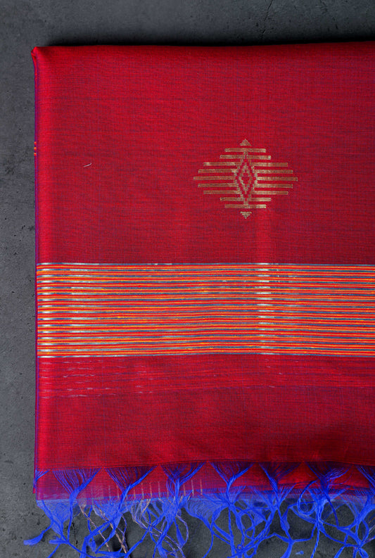 Cotton silk dupatta with big meenakari boota golden, color-Maroon