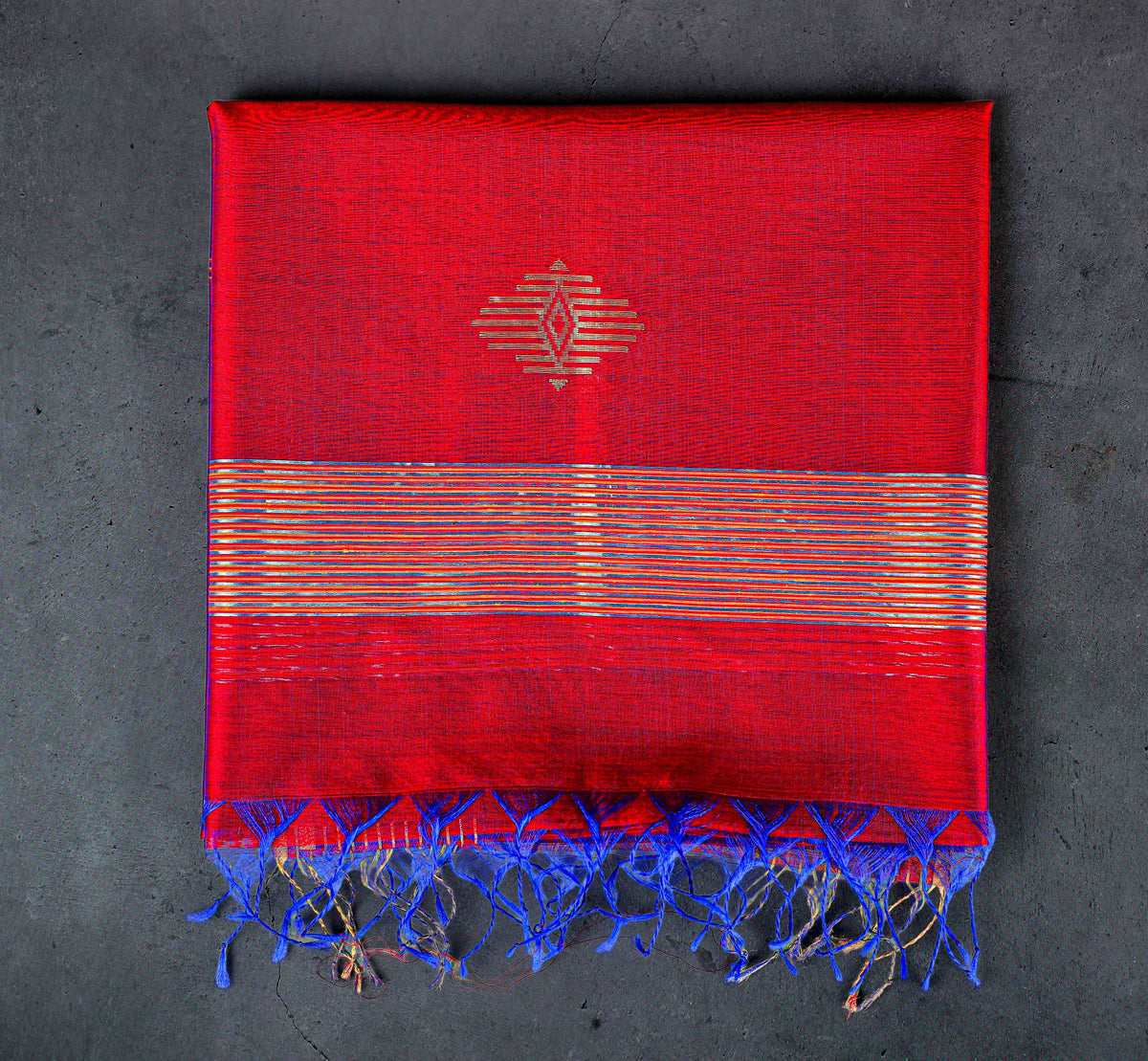 Cotton silk dupatta with big meenakari boota golden, color-Maroon