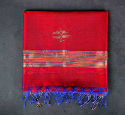 Cotton silk dupatta with big meenakari boota golden, color-Maroon