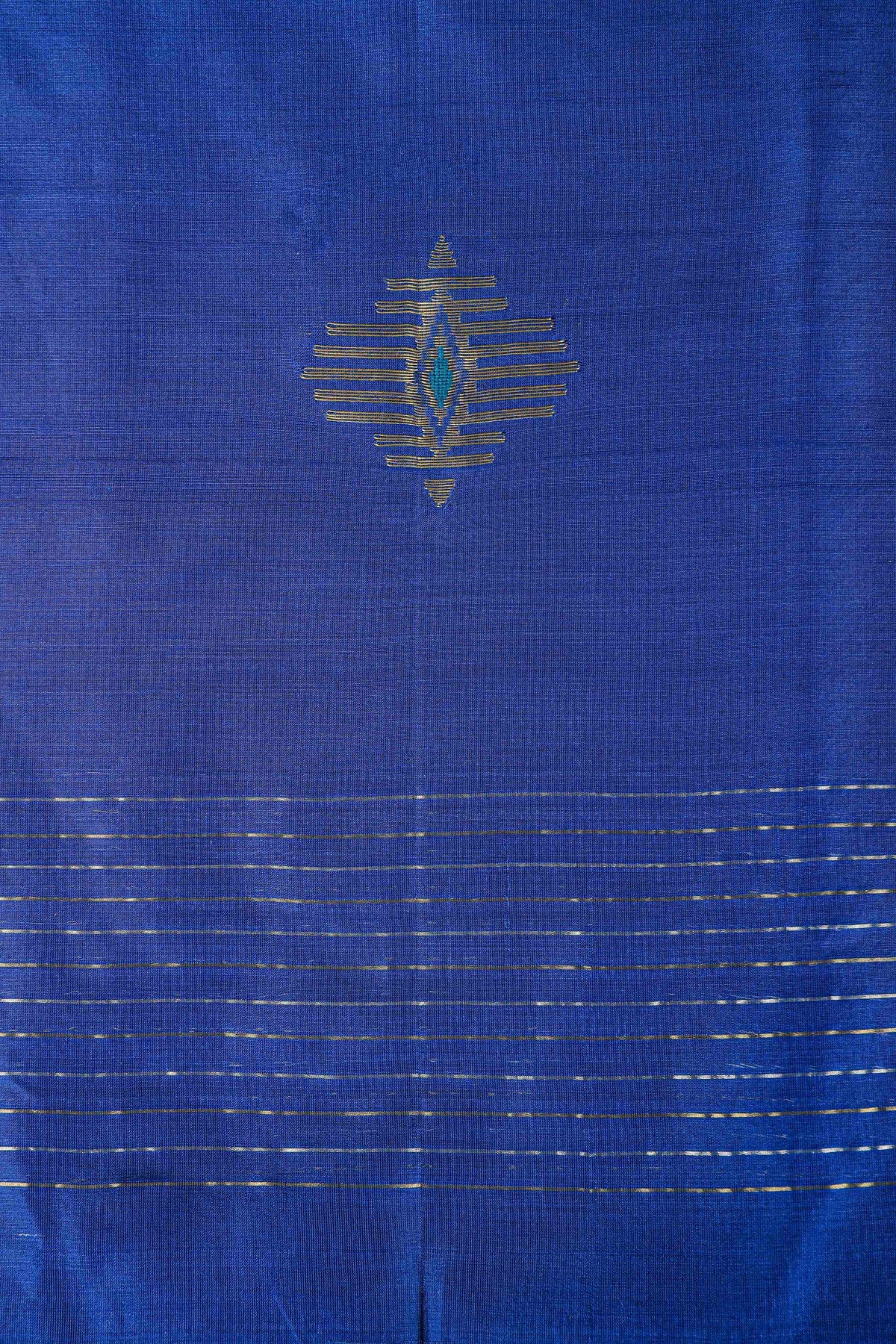 Cotton silk dupatta with big meenakari boota in golden zari, color-Dark blue