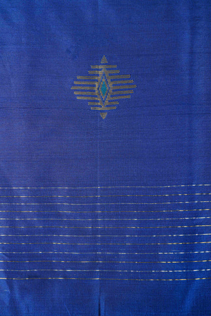Cotton silk dupatta with big meenakari boota in golden zari, color-Dark blue
