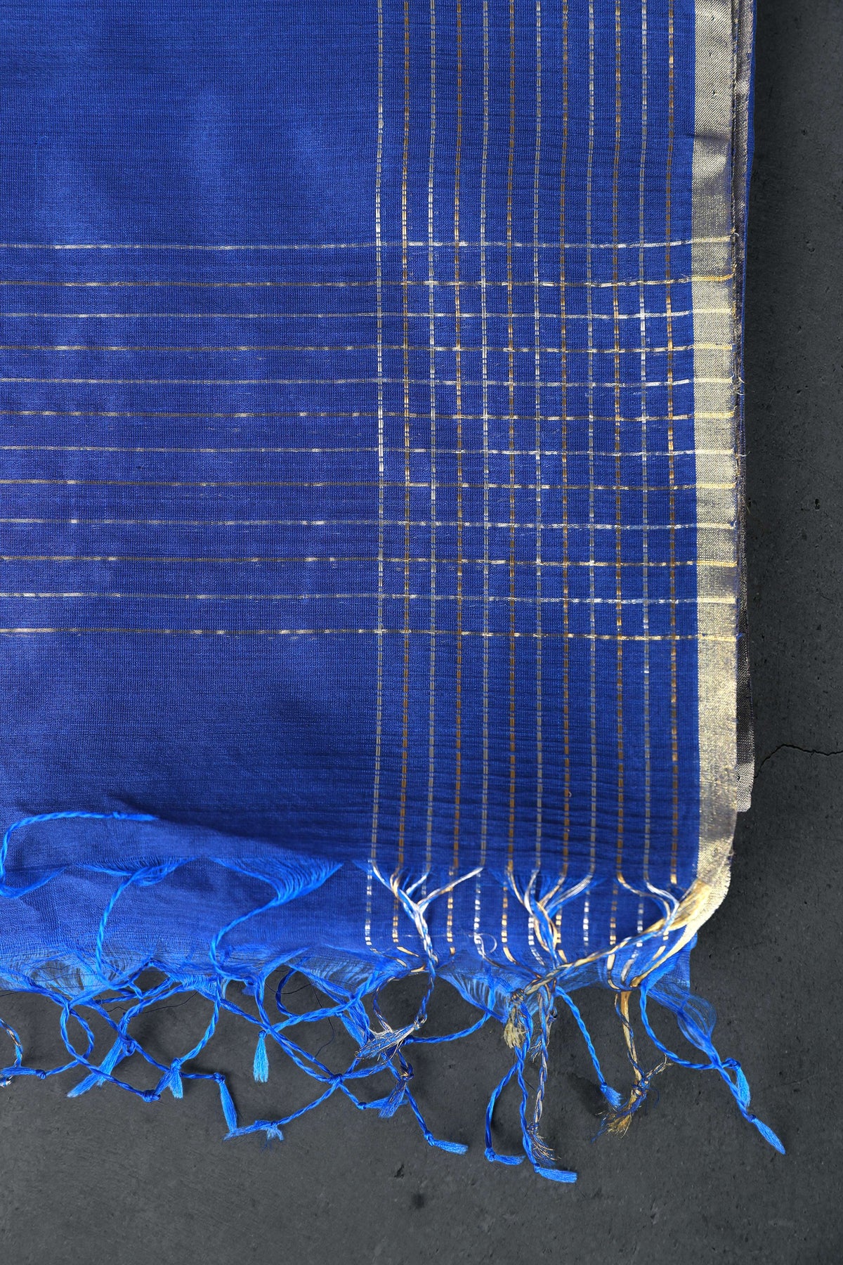 Cotton silk dupatta with big meenakari boota in golden zari, color-Dark blue