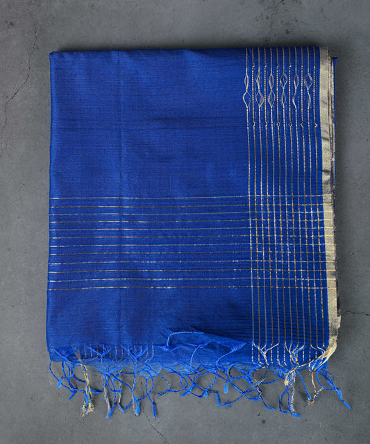 Cotton silk dupatta with big meenakari boota in golden zari, color-Dark blue