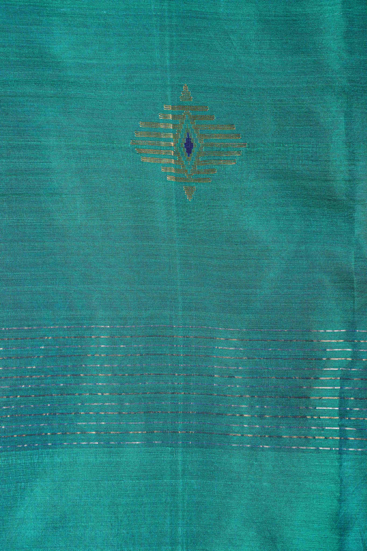 Cotton silk dupatta with big meenakari boota golden, color-Dark green