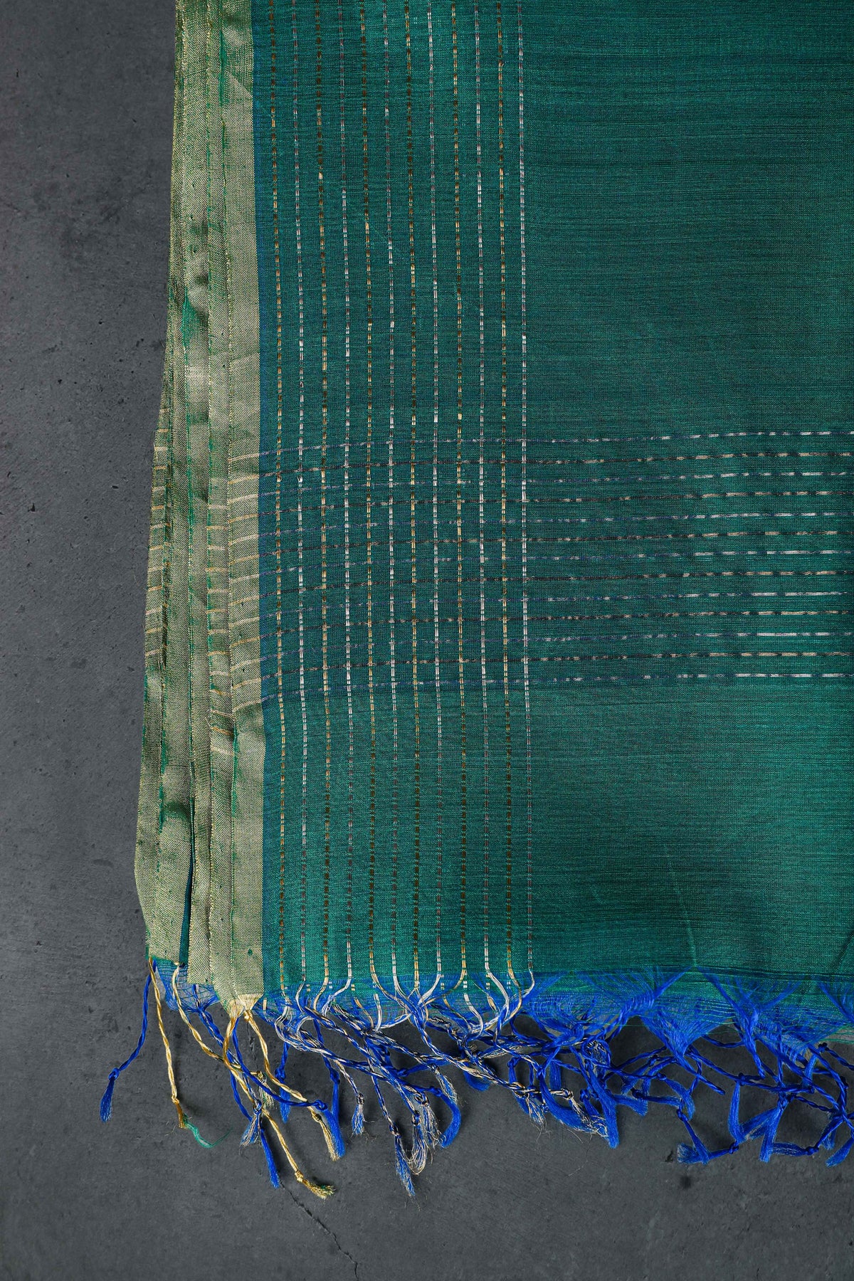 Cotton silk dupatta with big meenakari boota golden, color-Dark green