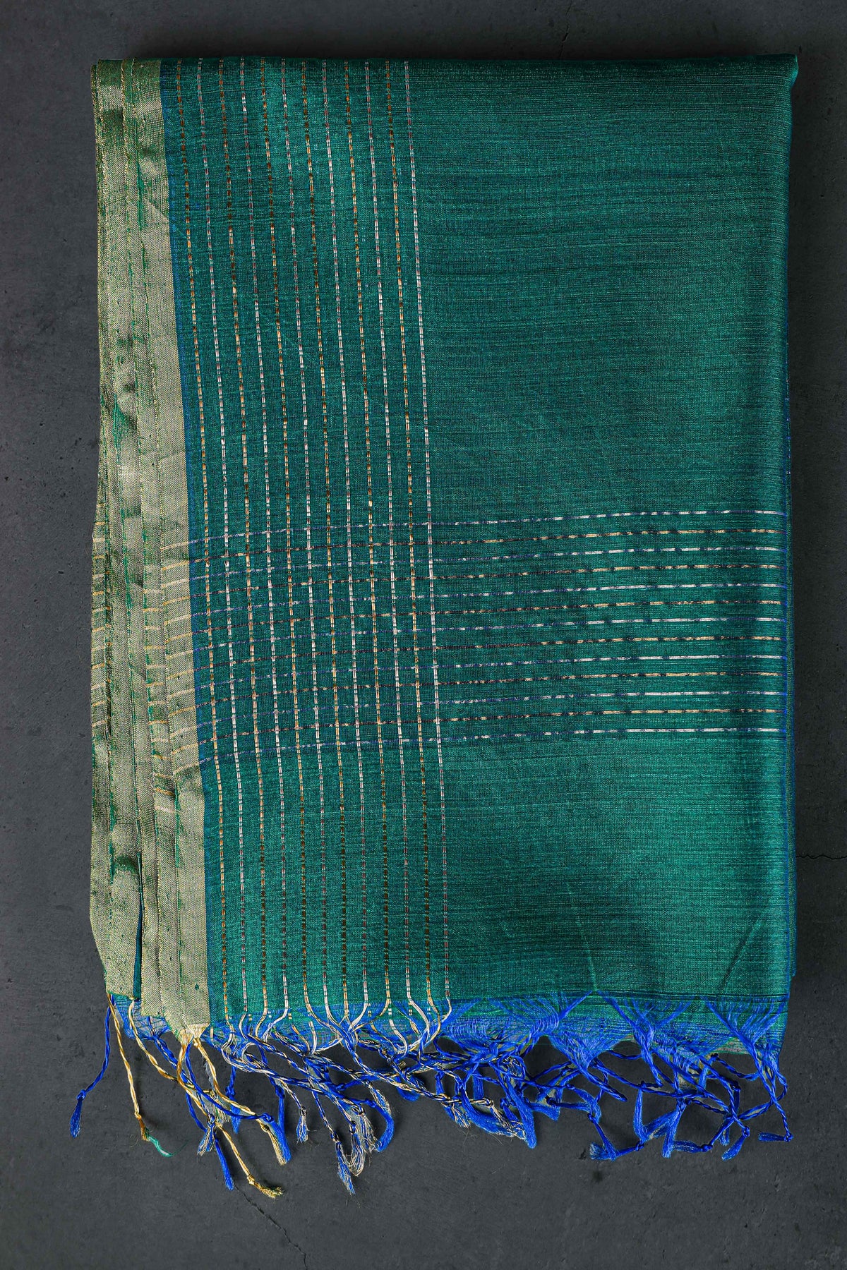 Cotton silk dupatta with big meenakari boota golden, color-Dark green