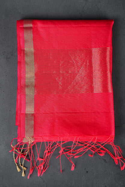 Dark Pink color dupatta with golden booti allover, Cotton /Silk
