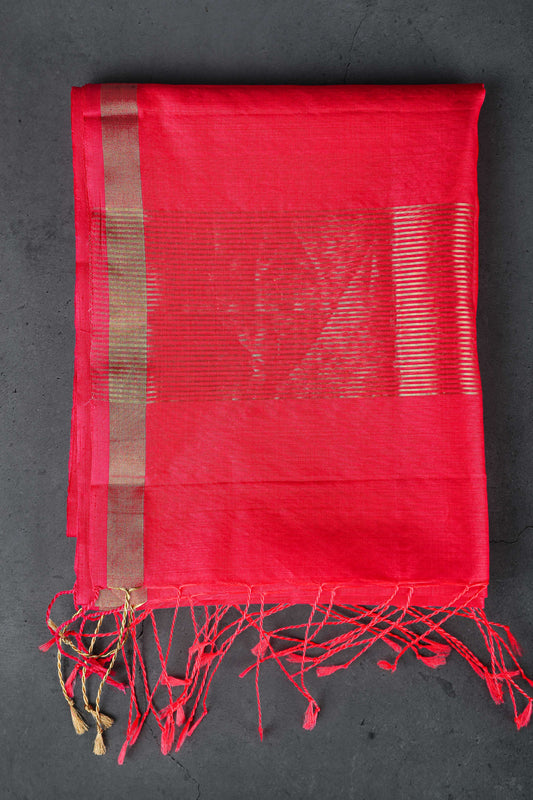 Dark Pink color dupatta with golden booti allover, Cotton /Silk