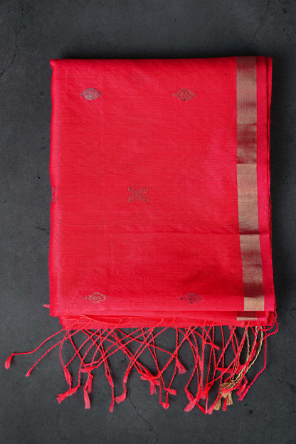 Dark Pink color dupatta with golden booti allover, Cotton /Silk