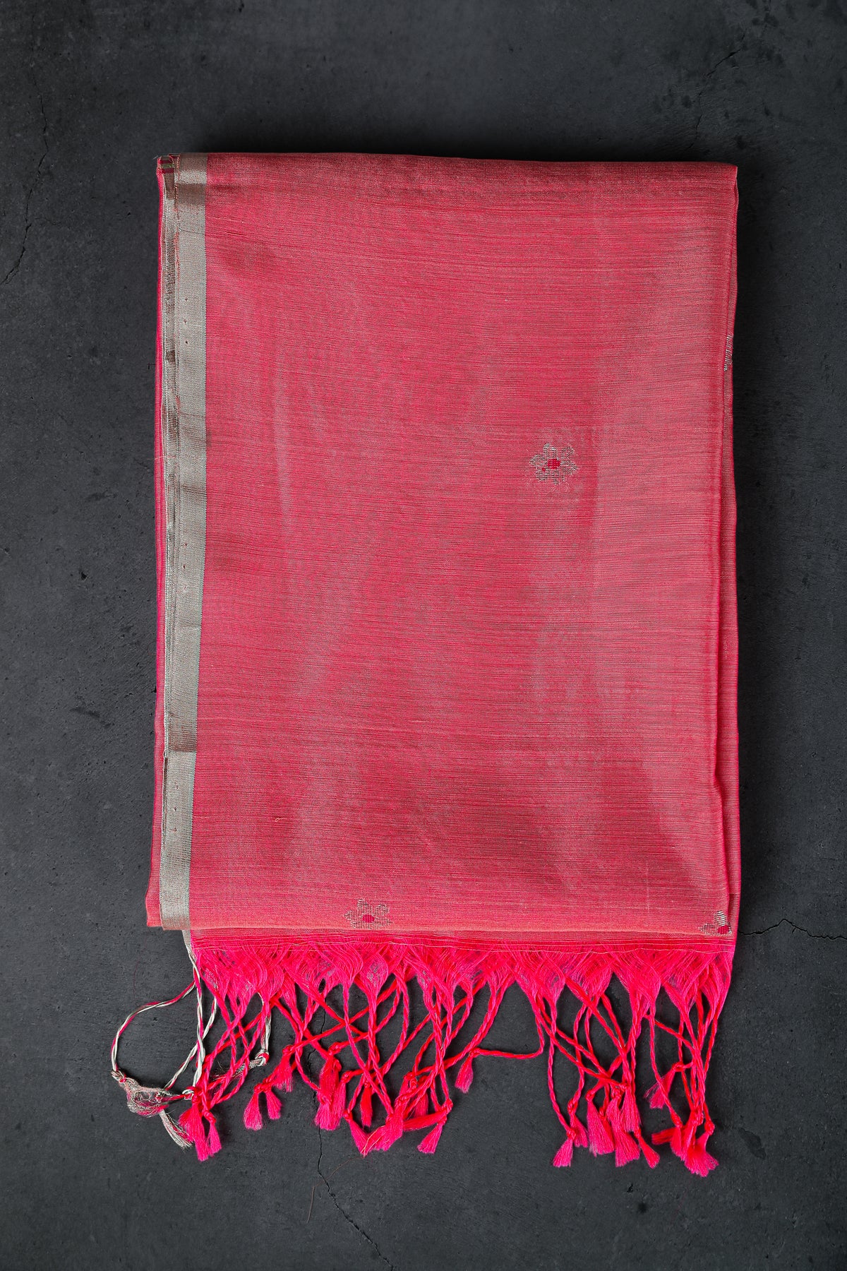 Dusty Rose color dupatta with silver zari flower booti allover, Cotton/Silk