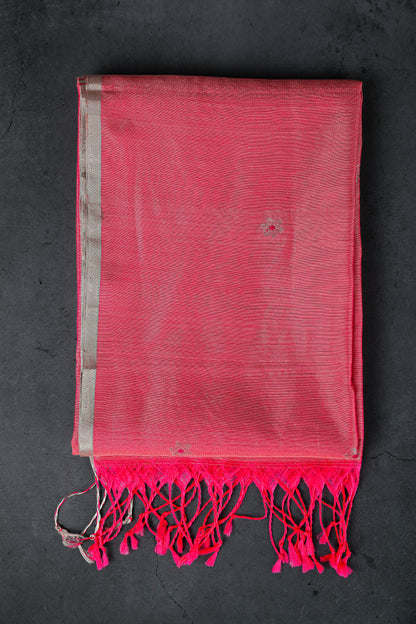 Dusty Rose color dupatta with silver zari flower booti allover, Cotton/Silk