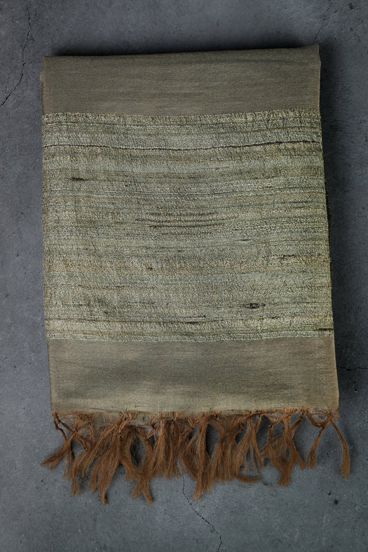 Moss Green, Tussar Silk dupatta with kosa pattern