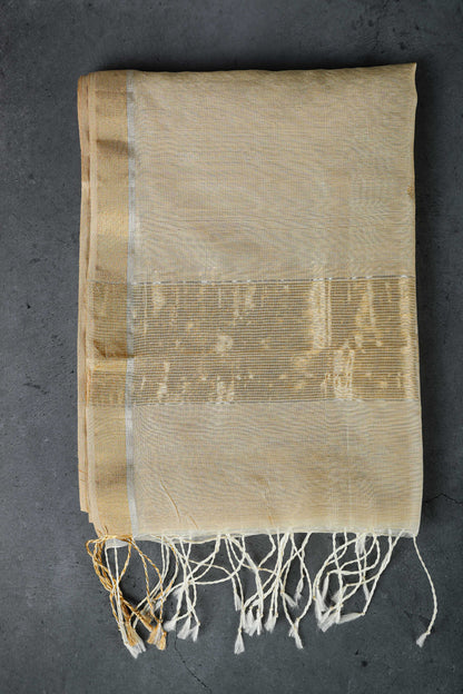 Beige color dupatta with golden zari booti allover, cotton/Silk
