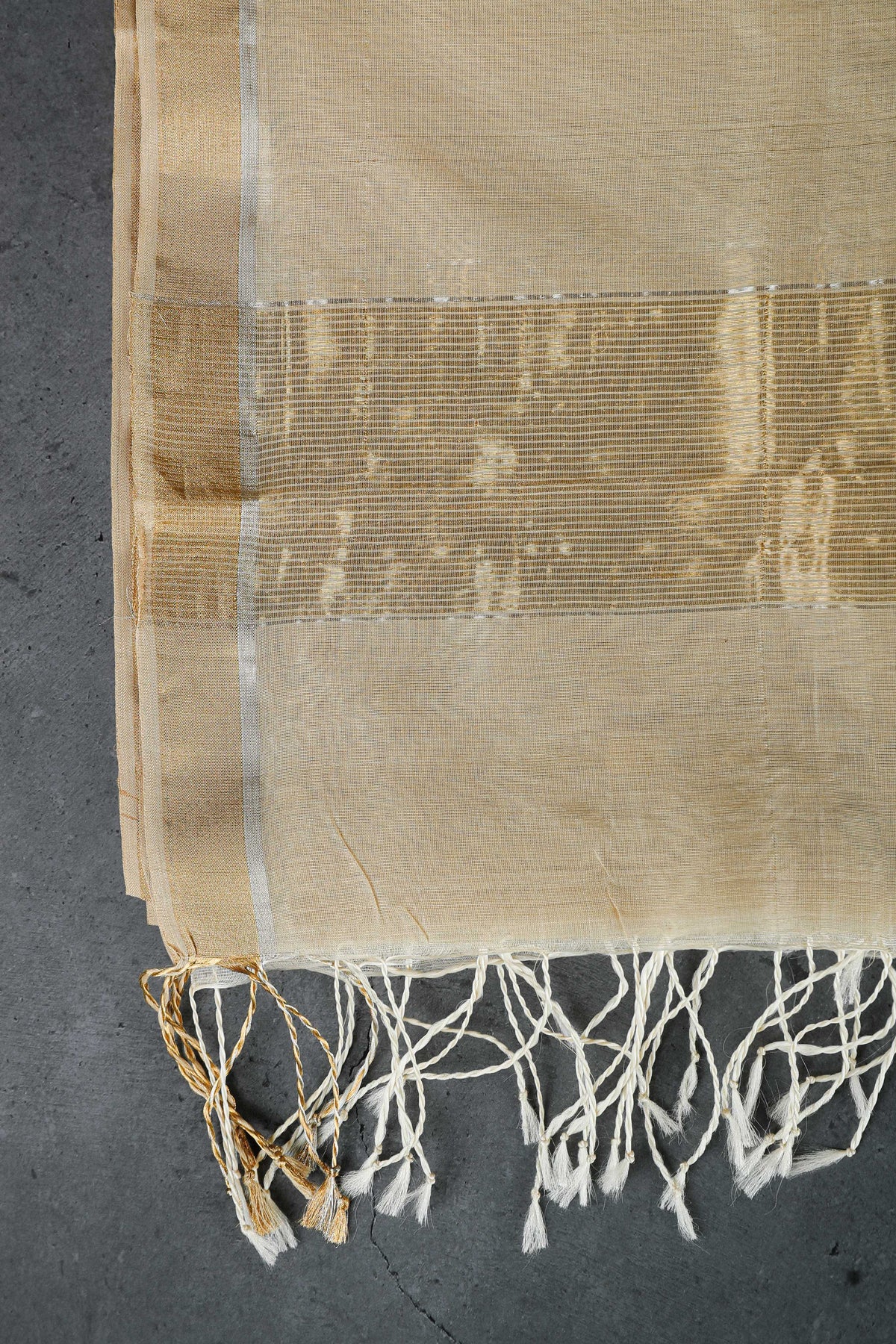 Beige color dupatta with golden zari booti allover, cotton/Silk