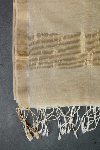 Beige color dupatta with golden zari booti allover, cotton/Silk