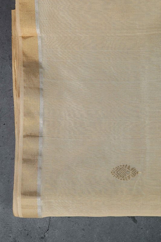 Beige color dupatta with golden zari booti allover, cotton/Silk