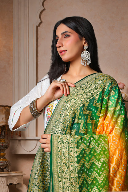 Vasundhara – Pure Handwoven Silk Georgette, Rai Bandhani Dupatta