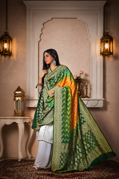 Vasundhara – Pure Handwoven Silk Georgette, Rai Bandhani Dupatta