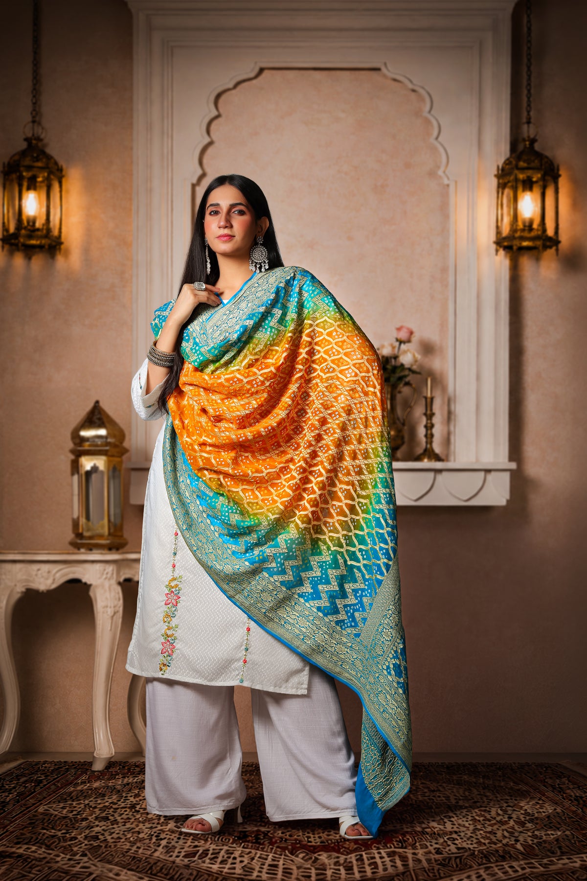 Meghdoot – Pure Handwoven Silk Georgette, Rai Bandhani Dupatta